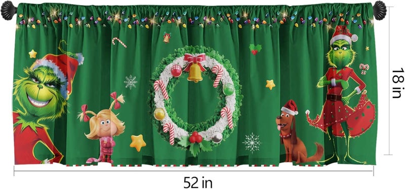 SUNWISHA Christmas Valance Curtains 52x18 Inch - Holiday Wreath & Pocket Accents in Green, Festive Kitchen/Bathroom Decor for Winter Homes - Image 2